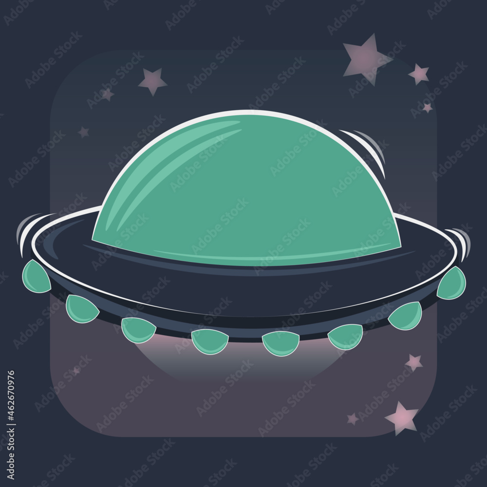 Vector illustration of an alien UFO in idle position with a starry ...