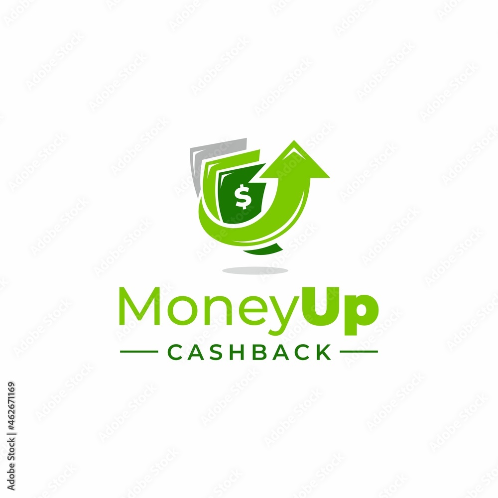 Money logo vector design. Cashback service logo template. Business and finance icon. Money with arrow up. Currency. Financial support