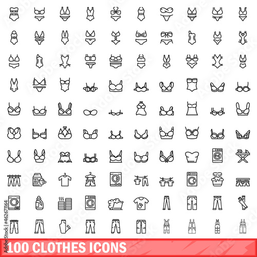100 clothes icons set. Outline illustration of 100 clothes icons vector set isolated on white background