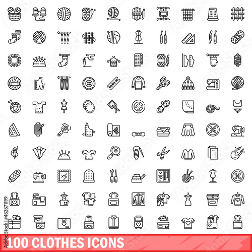 100 clothes icons set. Outline illustration of 100 clothes icons vector set isolated on white background
