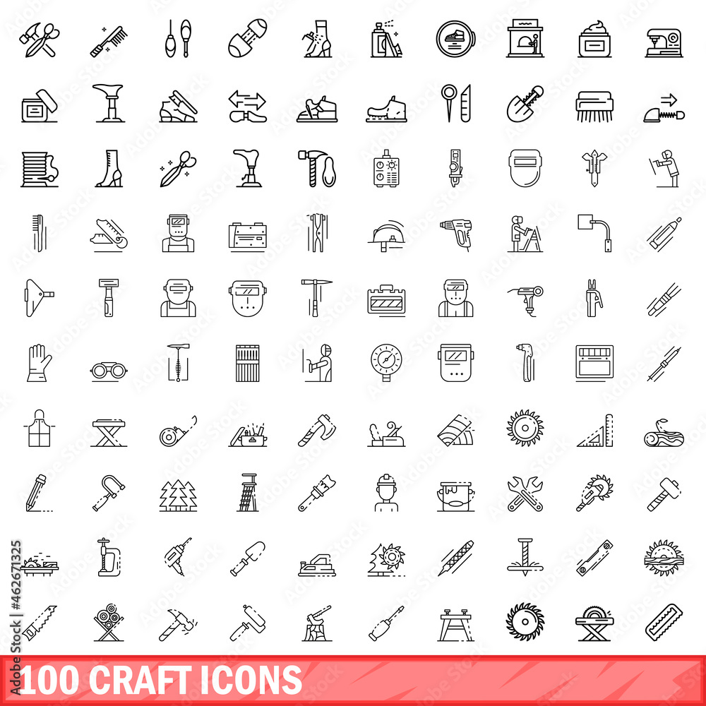100 craft icons set. Outline illustration of 100 craft icons vector set ...