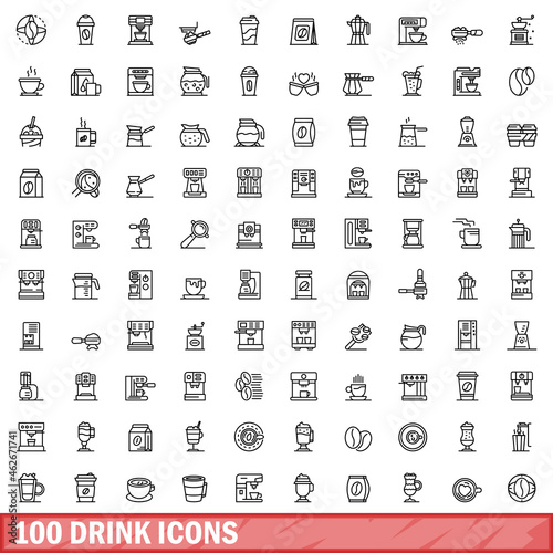 100 drink icons set. Outline illustration of 100 drink icons vector set isolated on white background