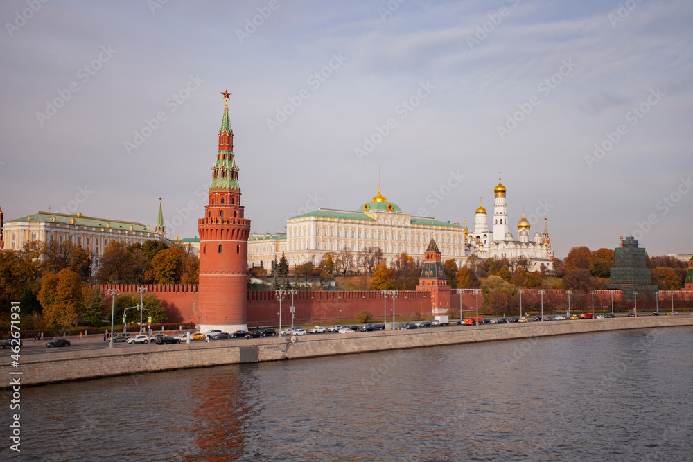 postcard view of the Moscow Kremlin in autumn