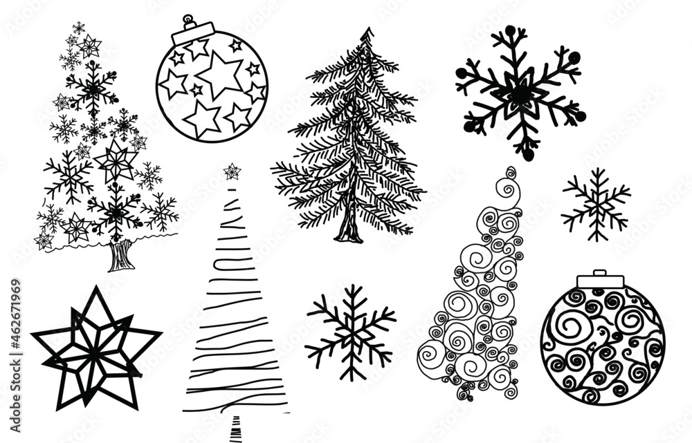 Set of Christmas trees, Christmas elements, Merry Christmas vector elements