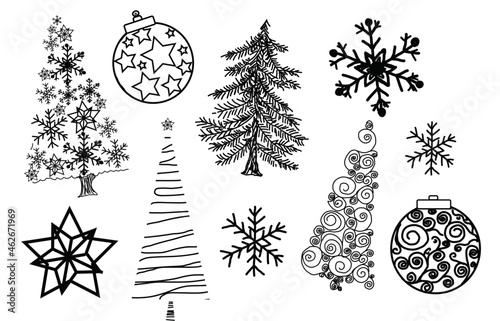 Obraz na płótnie Set of Christmas trees, Christmas elements, Merry Christmas vector elements w salonie