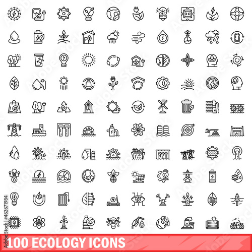 100 ecology icons set. Outline illustration of 100 ecology icons vector set isolated on white background
