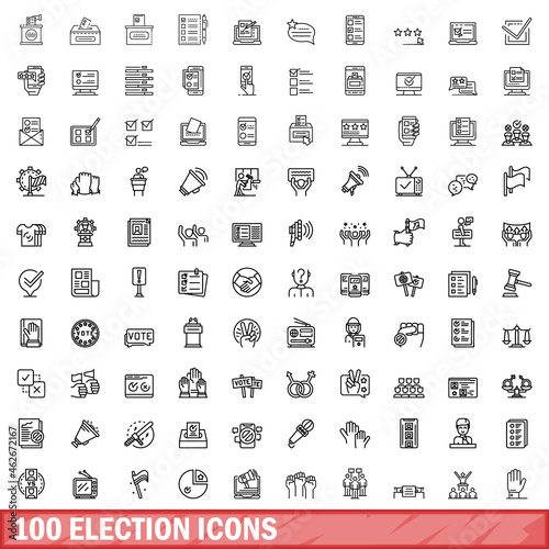 100 election icons set. Outline illustration of 100 election icons vector set isolated on white background