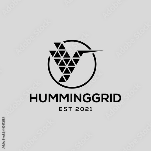 humming bird with triangle grid design logo illustration