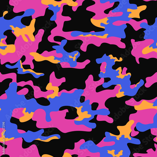  Vector trendy camouflage pattern  black  pink  yellow spots  modern design. EPS