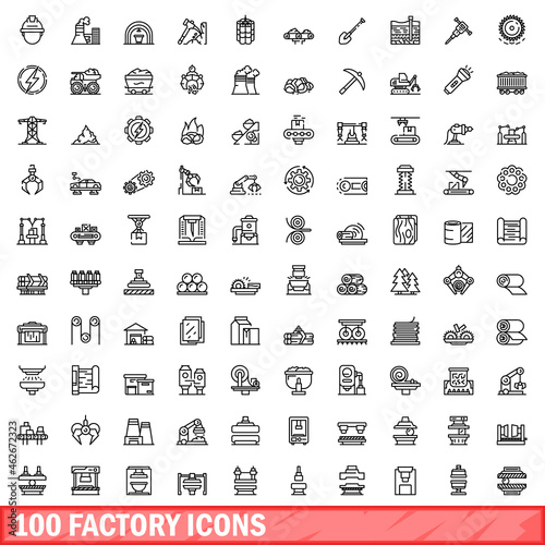100 factory icons set. Outline illustration of 100 factory icons vector set isolated on white background