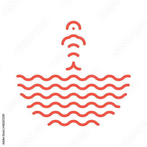 Fish jumping from water waves logo. Poke bowl logotype in linear style. Fish ramen noodles soup symbol isolated. Seafood icon for restaurant, food delivery, store, menu collection