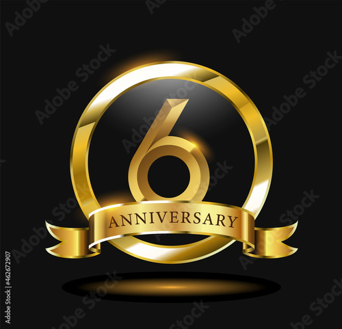 6 year anniversary celebration logo design with  golden circle 
