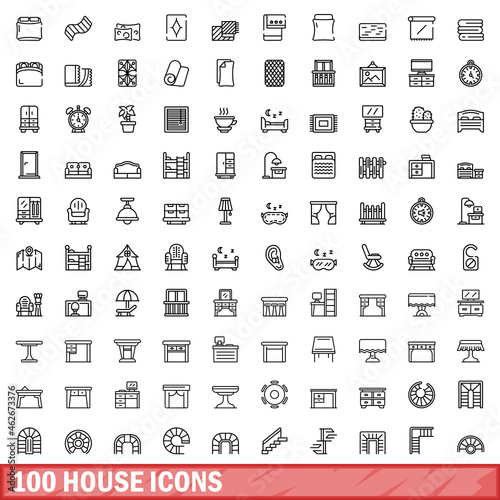 100 house icons set. Outline illustration of 100 house icons vector set isolated on white background