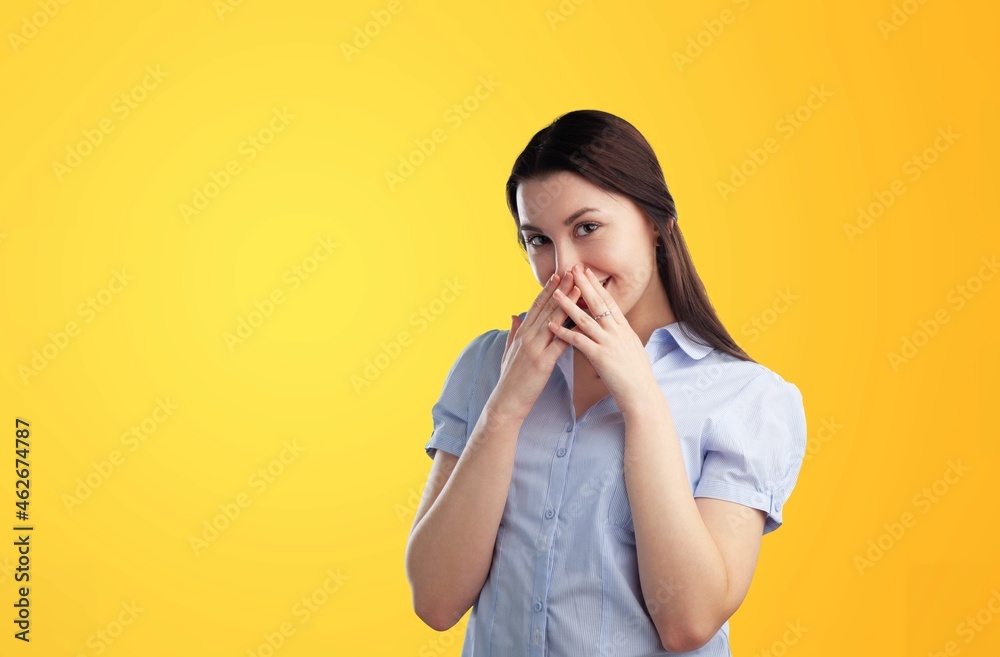 impressed young girl hands on cheeks staring camera impressed young girl hands on cheeks staring camera