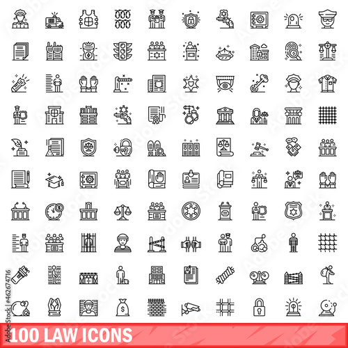 100 law icons set. Outline illustration of 100 law icons vector set isolated on white background
