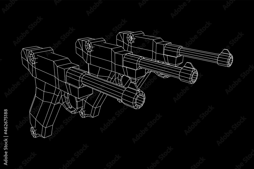German world war military firearm pistol. Wireframe low poly mesh vector illustration. German world war military firearm pistol. Wireframe low poly mesh vector illustration.