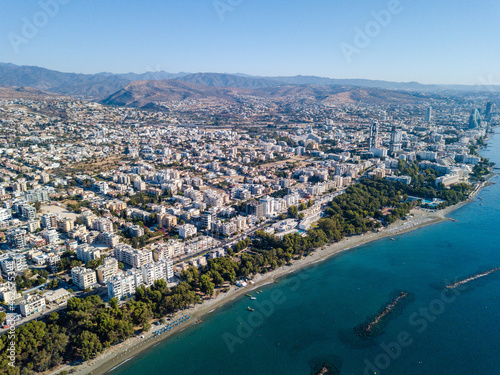 Aerial view of seaside city on the Mediterranean sea coast