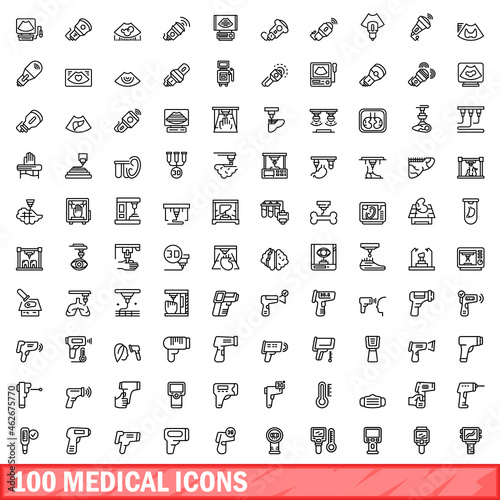 100 medical icons set. Outline illustration of 100 medical icons vector set isolated on white background