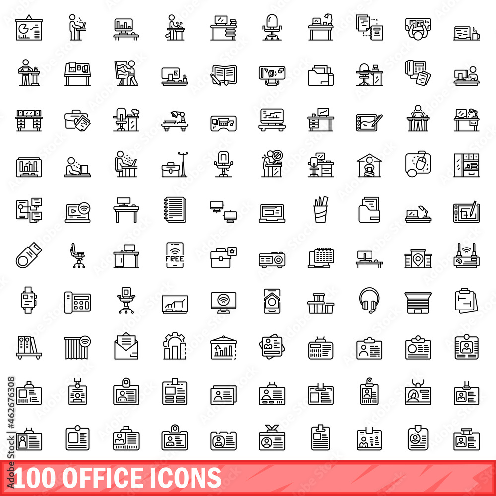 100 office icons set. Outline illustration of 100 office icons vector set isolated on white background 100 office icons set. Outline illustration of 100 office icons vector set isolated on white background