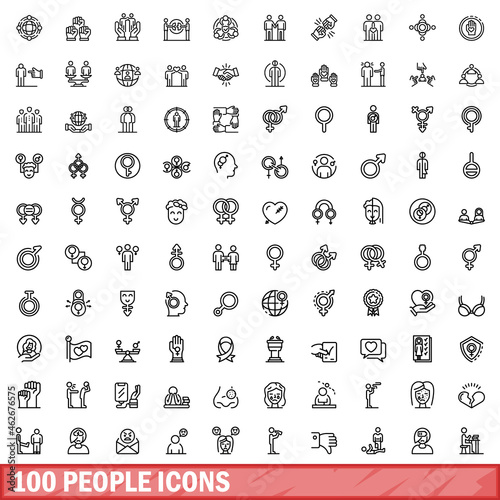 100 people icons set. Outline illustration of 100 people icons vector set isolated on white background