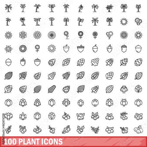 100 plant icons set. Outline illustration of 100 plant icons vector set isolated on white background