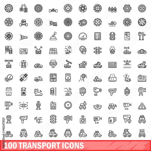 100 transport icons set. Outline illustration of 100 transport icons vector set isolated on white background