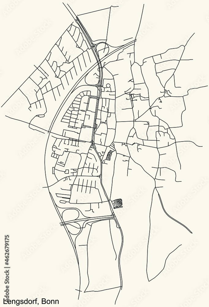 Detailed navigation urban street roads map on vintage beige background of the quarter Lengsdorf sub-district of the German capital city of Bonn, Germany