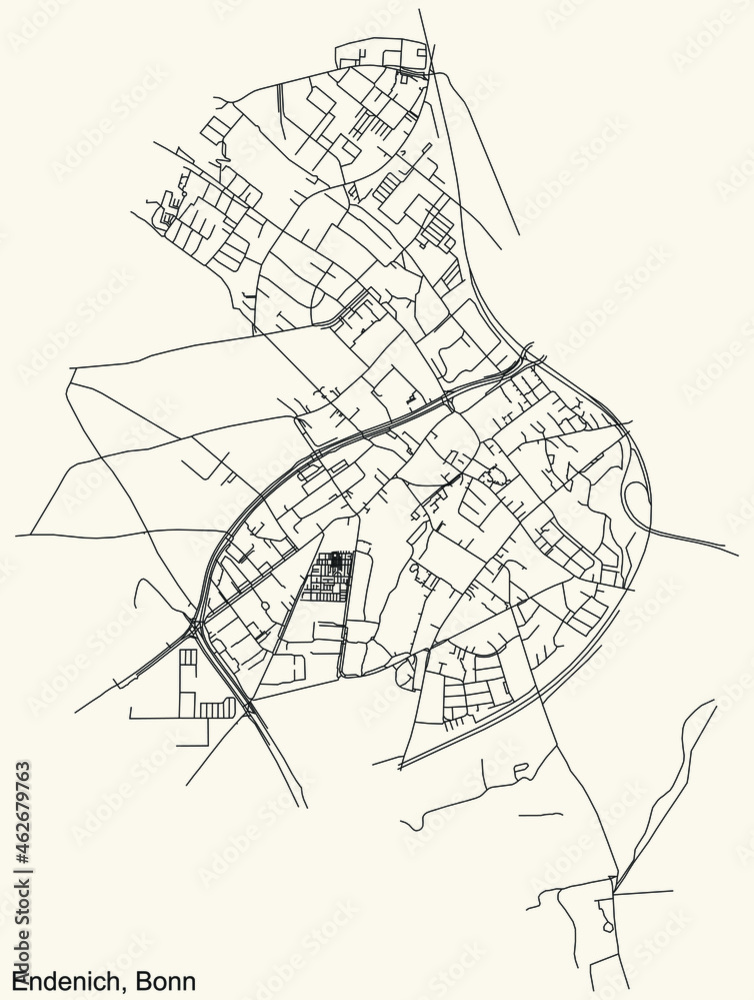 Obraz premium Detailed navigation urban street roads map on vintage beige background of the quarter Endenich sub-district of the German capital city of Bonn, Germany