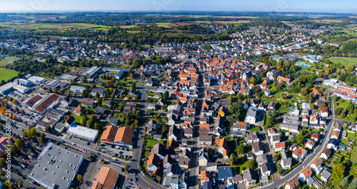 Aerial view around the old town of Bad Nauheim in Germany on a sunny morning in late summer.