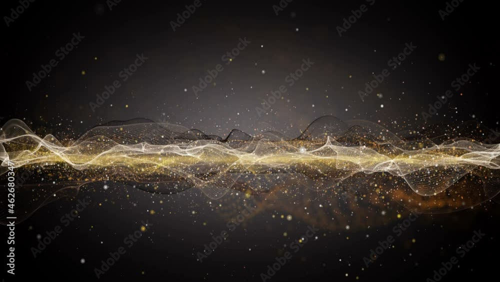 Futuristic animation with wave object and glitter particles in slow motion, 4096x2304 loop 4K