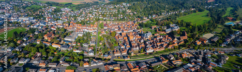 Aerial around the city Büdingen in Germany, hesse on a sunny morning in summer. photo