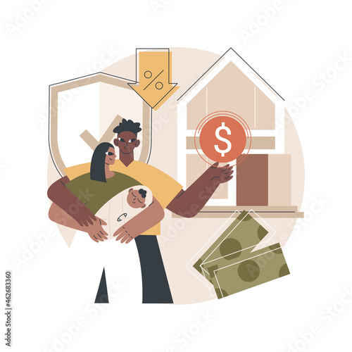 Mortgage relief program abstract concept vector illustration. Reduce or suspend mortgage payments, loan modification, governmental help, home owner budget, risk insurance abstract metaphor.