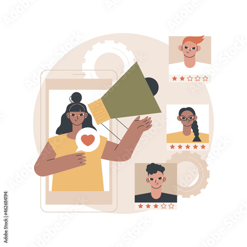 Brand advocate abstract concept vector illustration. Brand attorney, digital marketing, internet, trademark advocacy strategy, positive image creation, social media comments abstract metaphor.