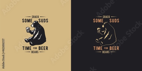Beer bear for bar. Original brew design with bears for craft beer, pab or brewery