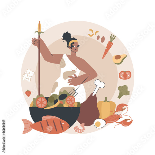 Paleo diet abstract concept vector illustration. Weight-loss diet, fresh vegetable salad, healthy organic food, uncooked fish, vegetarian plate, healthy lifestyle, vitamin abstract metaphor.