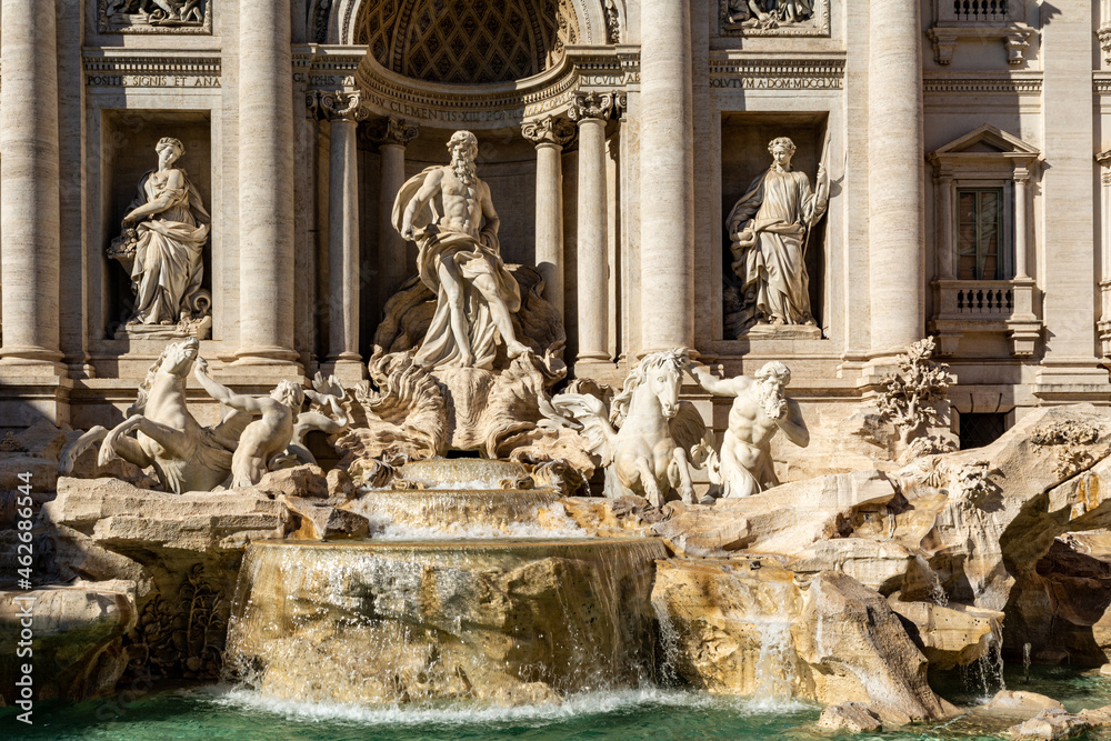 Detail of the famous Trevi Fountain in Rome, Italy