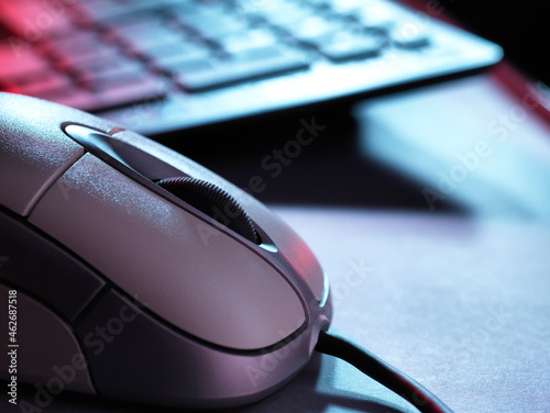 Computer mouse and keyboard, close-up photo