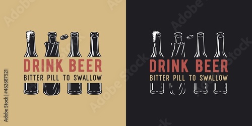 Beer bottle for bar. Original brew design with open bottle of craft beer for pab or brewery