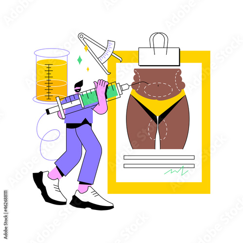 Liposuction abstract concept vector illustration. Lipo procedure, vacuum out fat removal plastic surgery, body contouring, beauty standard, weight loss, liposuction alternatives abstract metaphor.