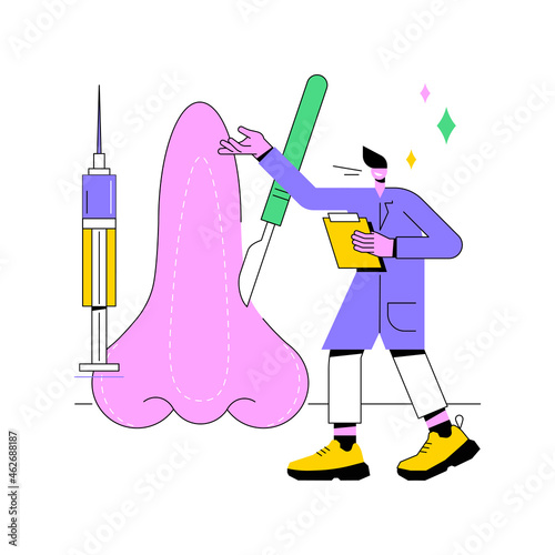 Rhinoplasty abstract concept vector illustration. Nose correction procedure, non-surgical rhinoplasty, changes shape of nose, respiratory problems, aesthetic reshaping risks abstract metaphor.