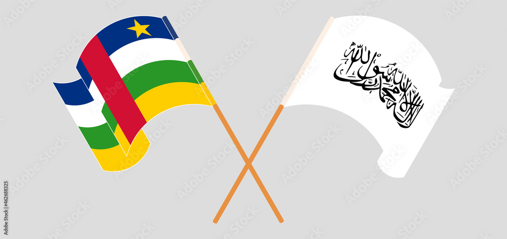 Crossed flags of Central African Republic and Taliban. Official colors. Correct proportion Crossed flags of Central African Republic and Taliban. Official colors. Correct proportion