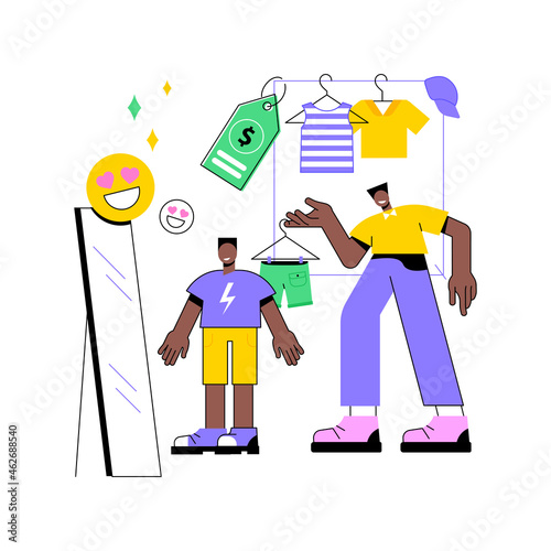 Kids fashion abstract concept vector illustration. Kids stylish outfit, baby style showroom, children clothes market, youth fashion industry, junior model, handmade accessories abstract metaphor.