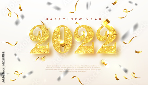 New year banner with 2022 gold glitter numbers. Banner For Christmas and winter holiday headers, party flyers