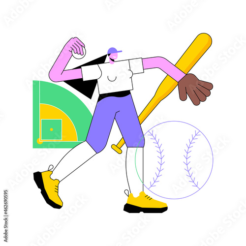 Baseball abstract concept vector illustration. Sport game, professional pitcher, athletic stadium, grass field, champion team, player uniform, sports betting competition, ticket abstract metaphor.
