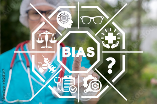 Medical concept of bias. Biases and facts. Prejudice bias Discrimination Diversity Medicine Pharmacy Patient Rights. Healthcare workers unconscious bias. photo