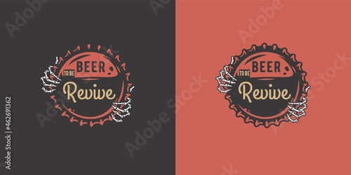 Beer cap with skeleton hand for bar. Original brew design with metal cork from bottle with skeleton hand for craft beer, pab or brewery