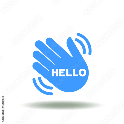 Vector illustration of hand waving. Symbol of hello. Icon of HI, greeting. Clapping hands sign.