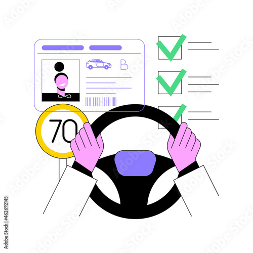 Driving license abstract concept vector illustration. Identification document, driving school, license renewal application, international permit, passing test, official document abstract metaphor. photo