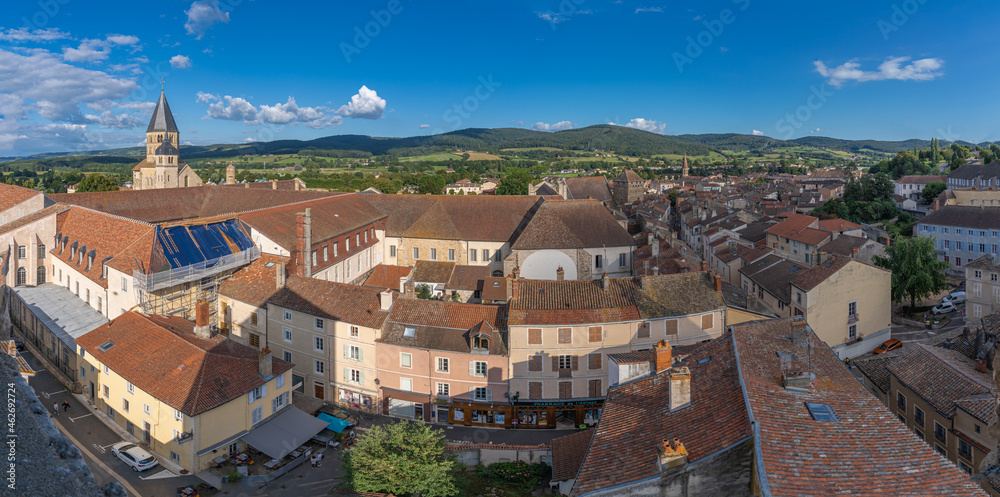 Cluny, France - 08 28 2021: Panoramic view from the cheese tower