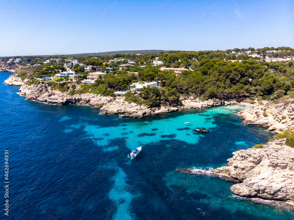 Spain, Mallorca, Aerial view of bay Cala Falco and Cala Bella Donna Spain, Mallorca, Aerial view of bay Cala Falco and Cala Bella Donna